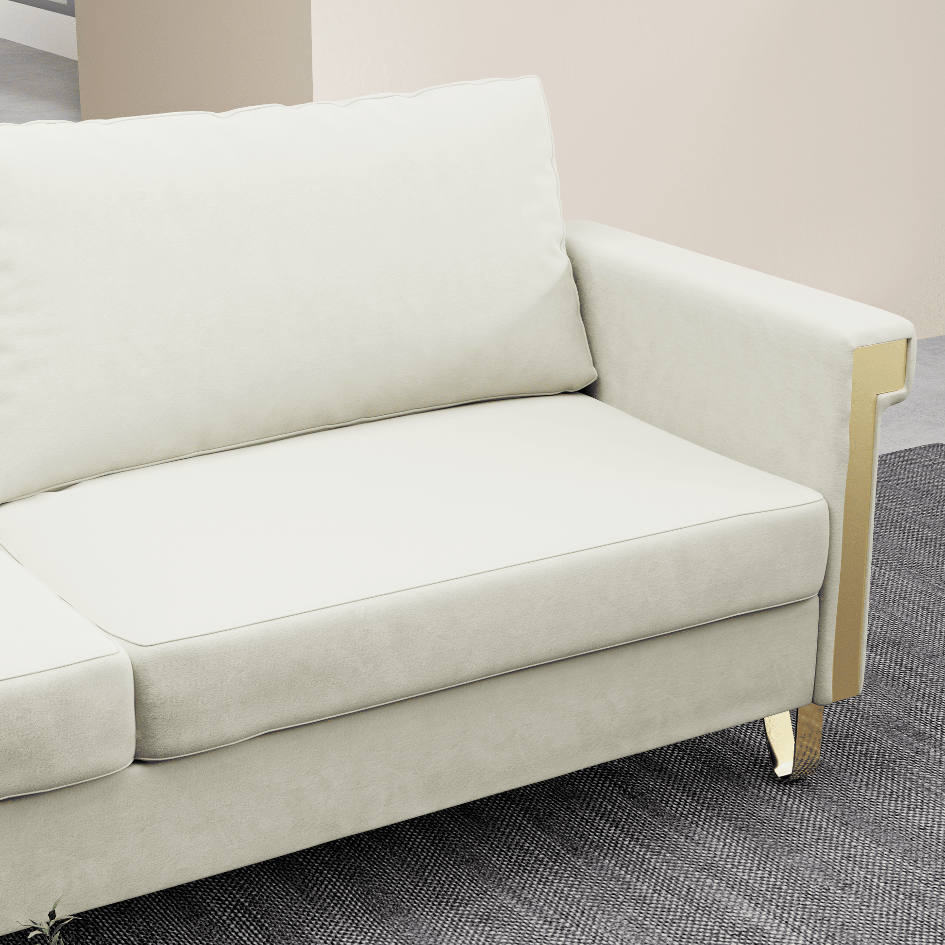 Velvet 3-Seat Mid-Century Sofa, White, 34" Tall (view 3)
