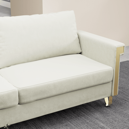 Velvet 3-Seat Mid-Century Sofa, White, 34" Tall (view 3)