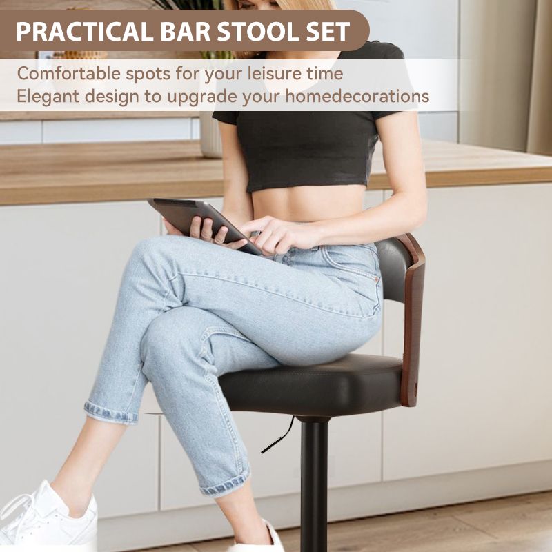 Faux Leather Swivel Bar Stools, Set of 2, PU Leather (view 3)