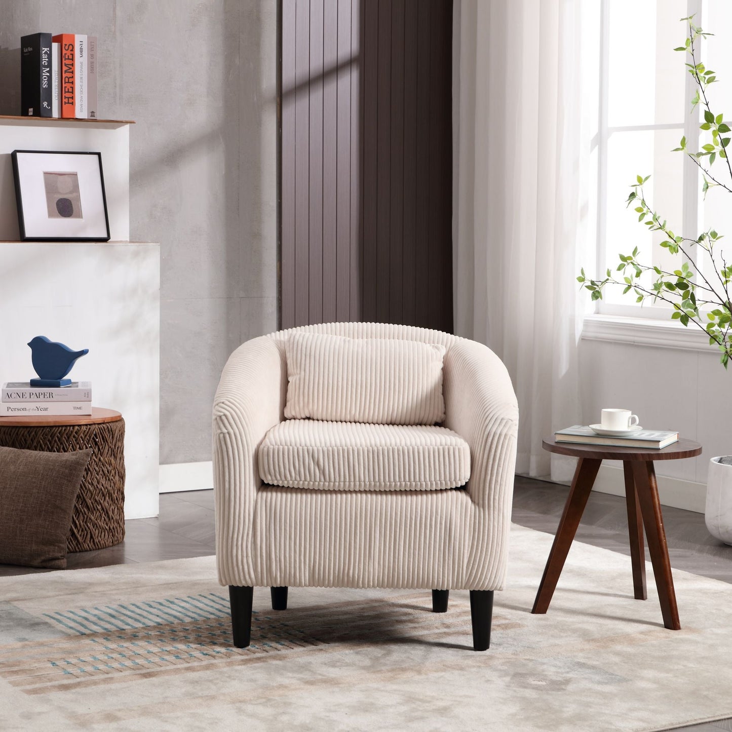 Upholstered 3-Seat Mid-Century Sofa, Beige (view 2)