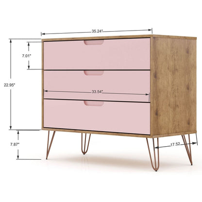 3-Drawer Mid-Century Dresser, Pink, 60" Wide (view 3)