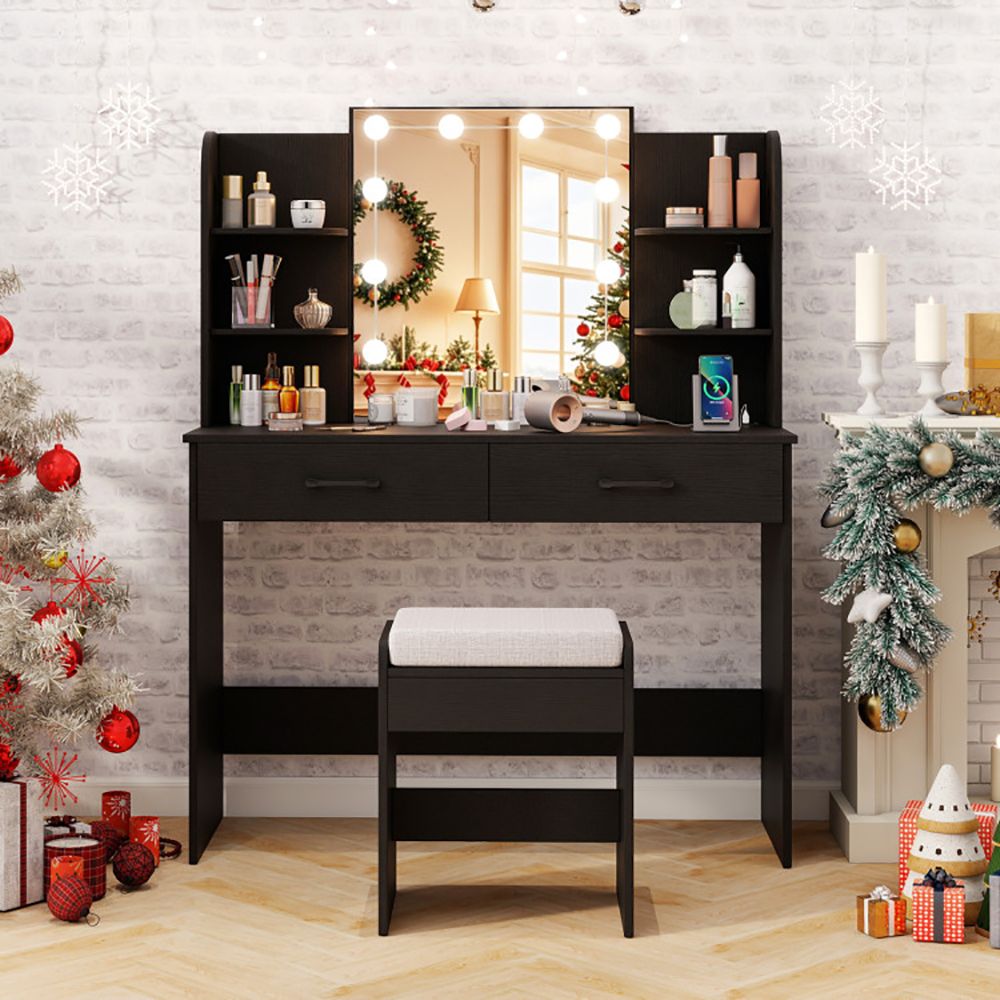Vanity Set with Lighted Mirror and Stool with Power Outlet (view 3)