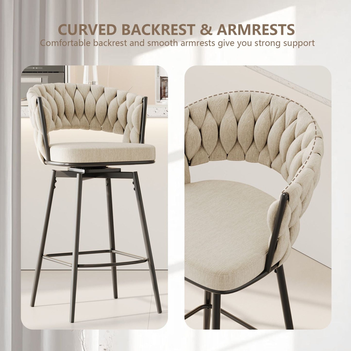 360-Degree Swivel Bar Chairs, Cushioned, Metal Legs, Set of 2 (view 15)