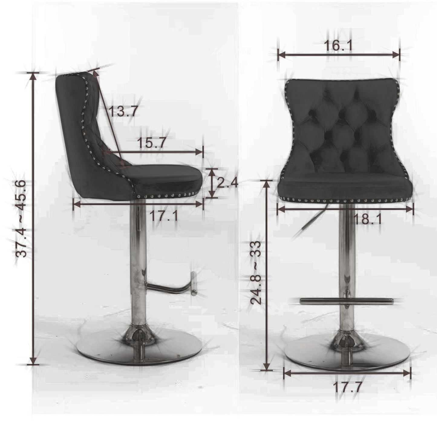 Velvet Swivel Bar Stools, Chrome, Set of 2 (view 10)