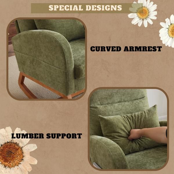 Chenille Mid-Century Rocking Chair, Olive, 28" Wide (view 3)