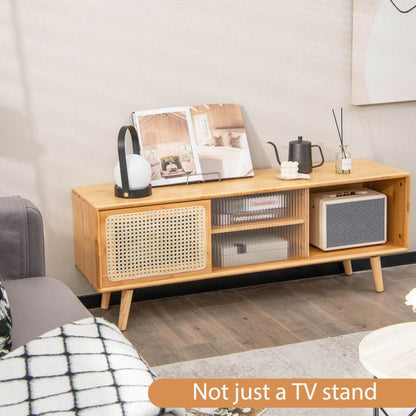 Modern TV Stand with Rattan Glass Sliding Doors (view 11)