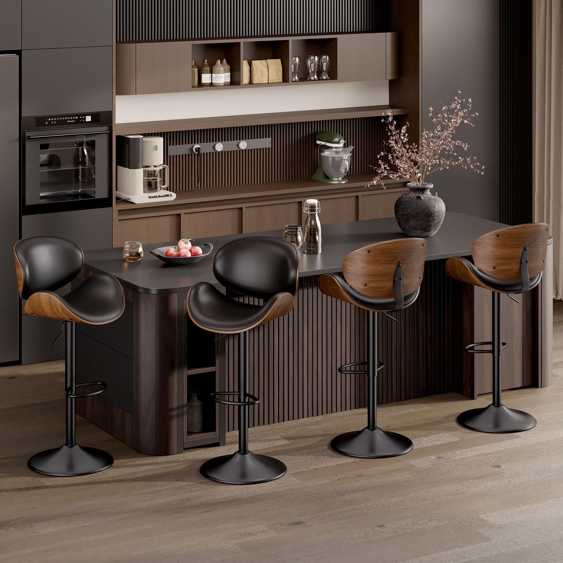 PU Leather Swivel Bar Stools, Set of 1, Black (view 53)