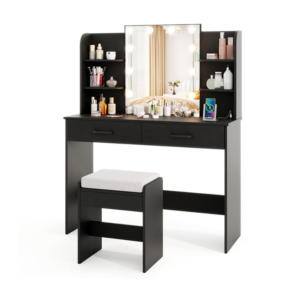 Vanity Set with Lighted Mirror and Stool with Power Outlet (view 4)