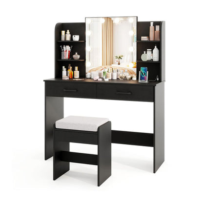 Vanity Set with Lighted Mirror and Stool with Power Outlet (view 4)