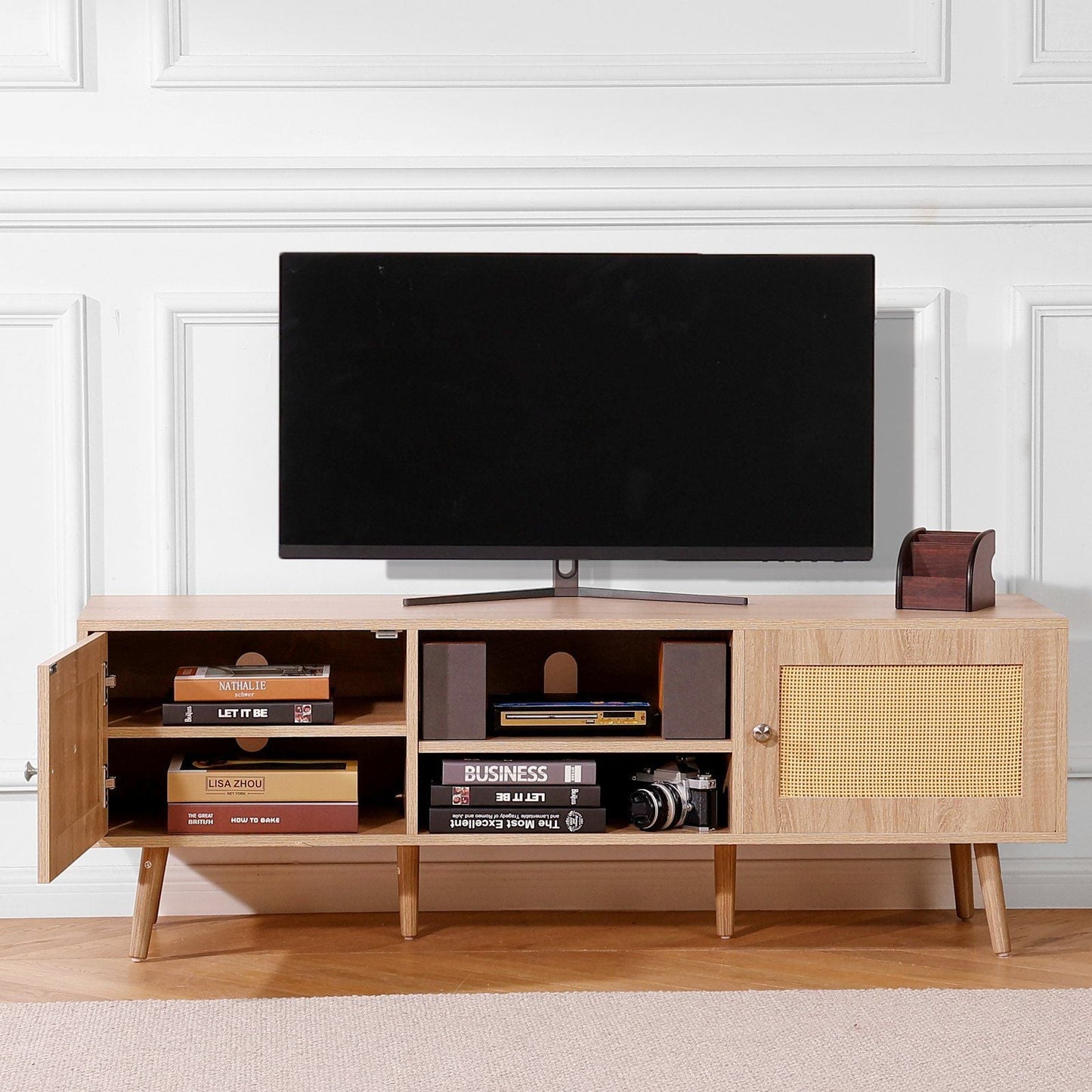65" TV Mid-Century TV Stand, Oak (view 8)