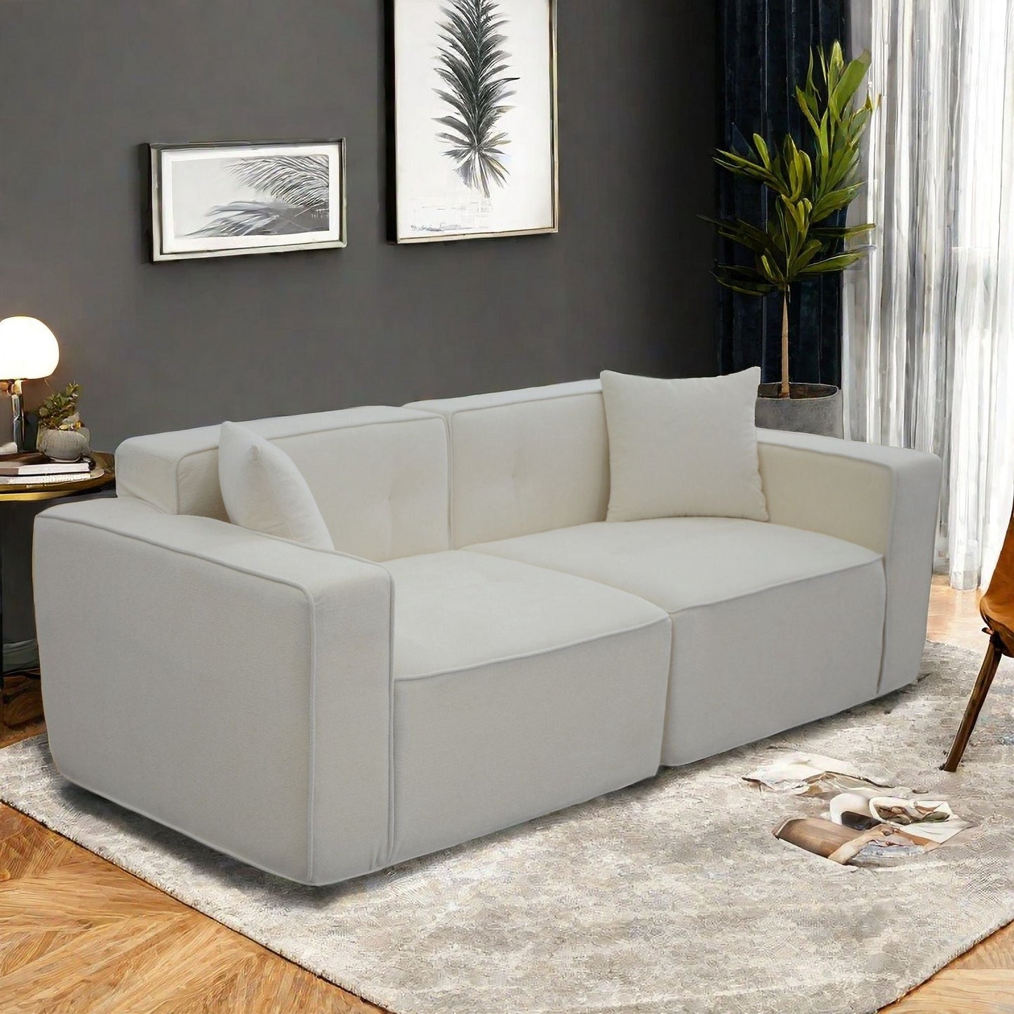 Velvet 3-Seat Mid-Century Sofa, White, 84" Wide (view 7)