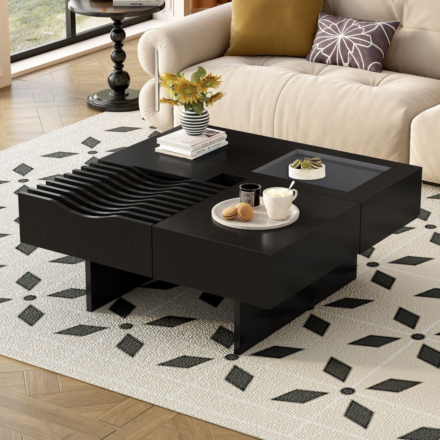 Solid Wood Mid-Century Coffee Table, White, 42" Wide