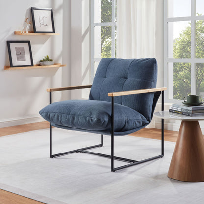 Upholstered Mid-Century Accent Chair, Blue, 33" Tall