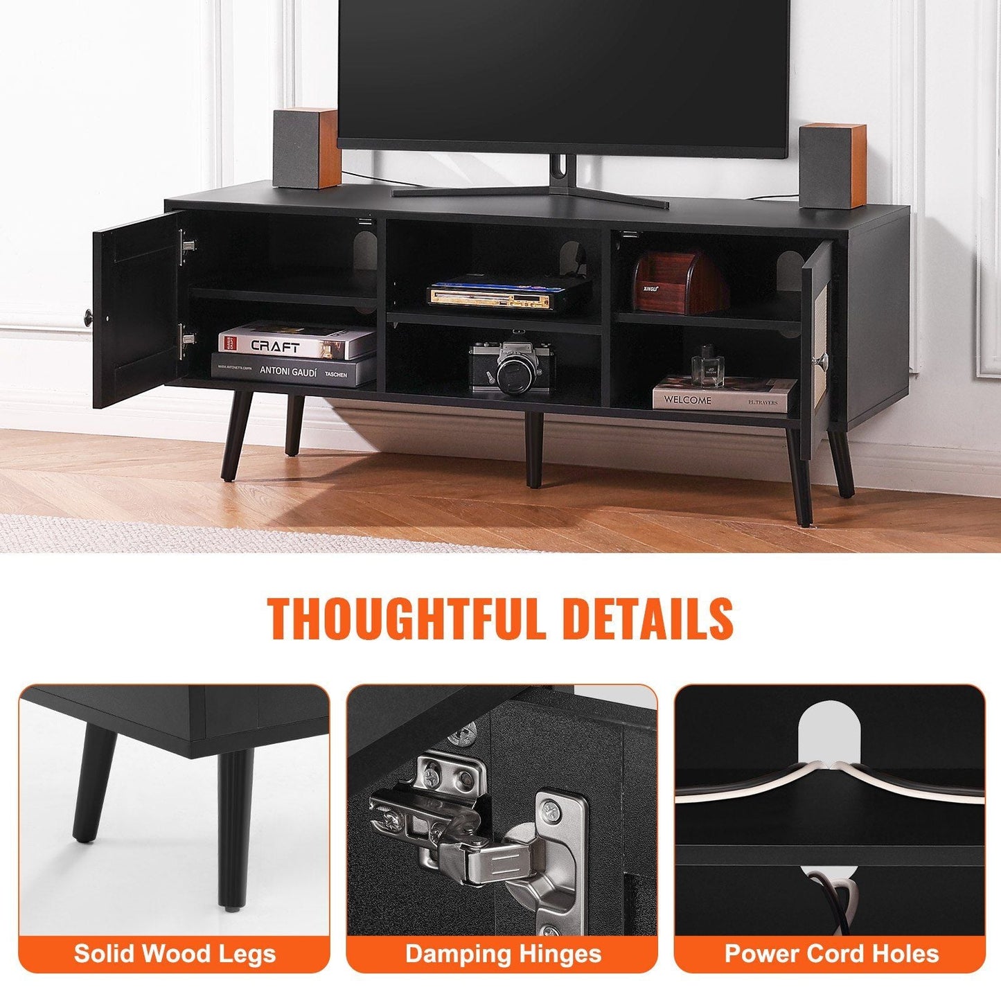 55" TV Mid-Century TV Stand, Black (view 5)