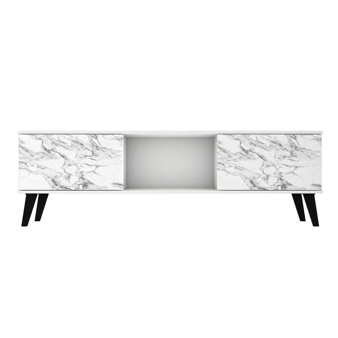 Mid-Century TV Stand, White, Marble Top (view 2)