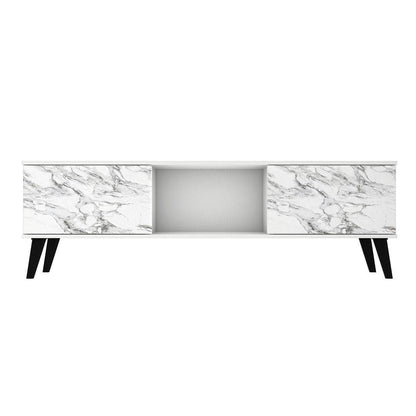 Mid-Century TV Stand, White, Marble Top (view 2)
