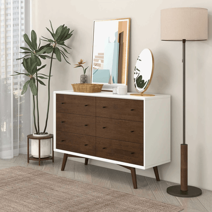 White Mid-Century Dresser, 6 Drawers, Clean Finish (view 6)