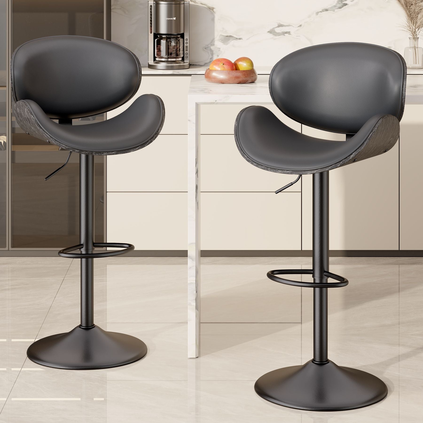 PU Leather Swivel Bar Stools, Set of 1, Black (view 20)