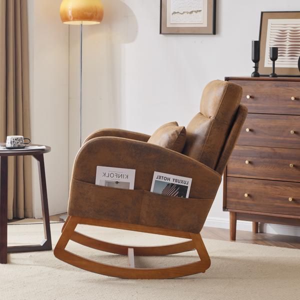 Solid Wood Mid-Century Rocking Chair, Red, Curved (view 7)