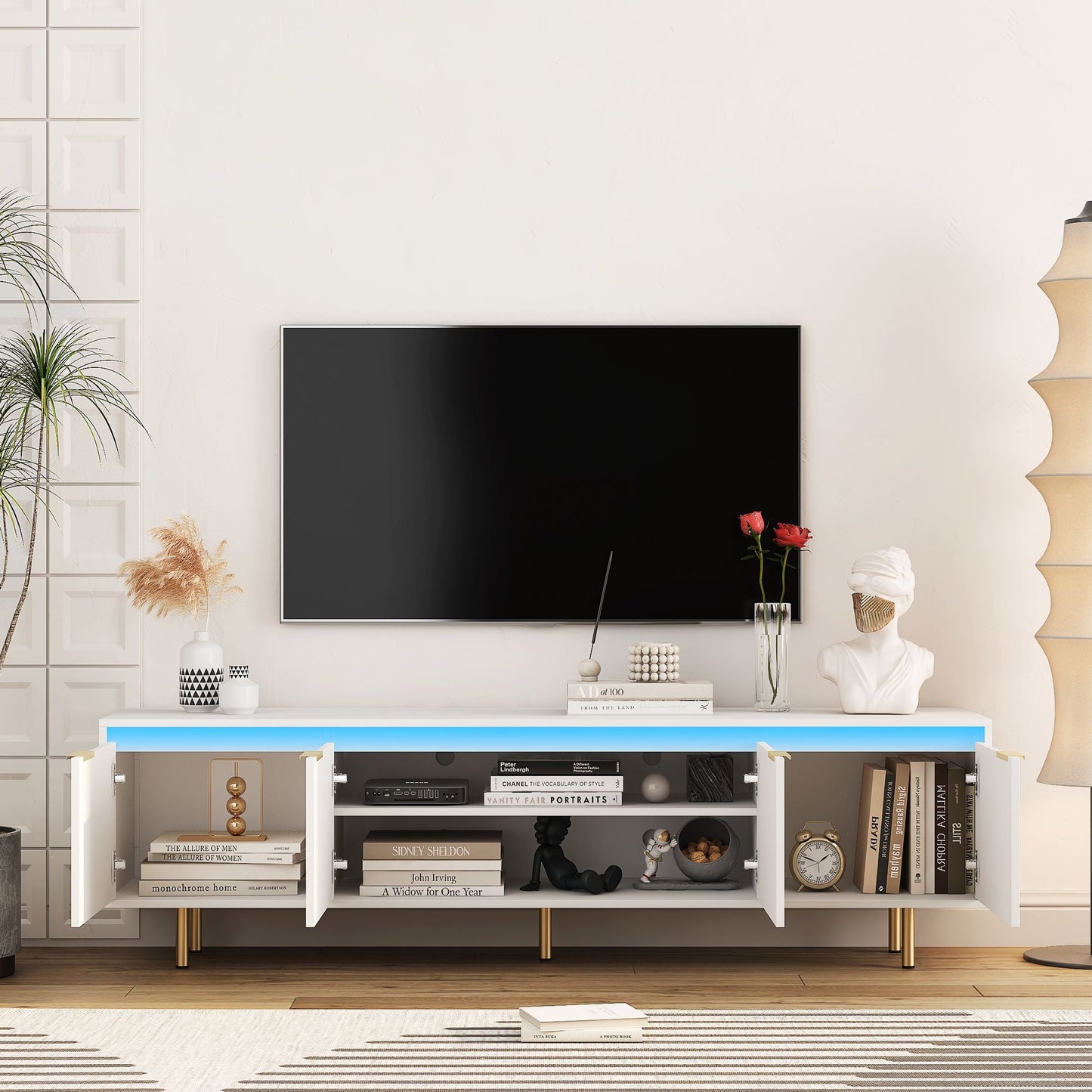 80" TV Mid-Century TV Stand, White, 60" Wide (view 11)
