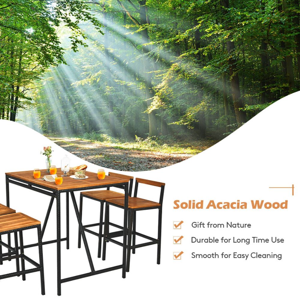 5 Pieces Outdoor Acacia Wood and PE Rattan Bar Set (view 6)