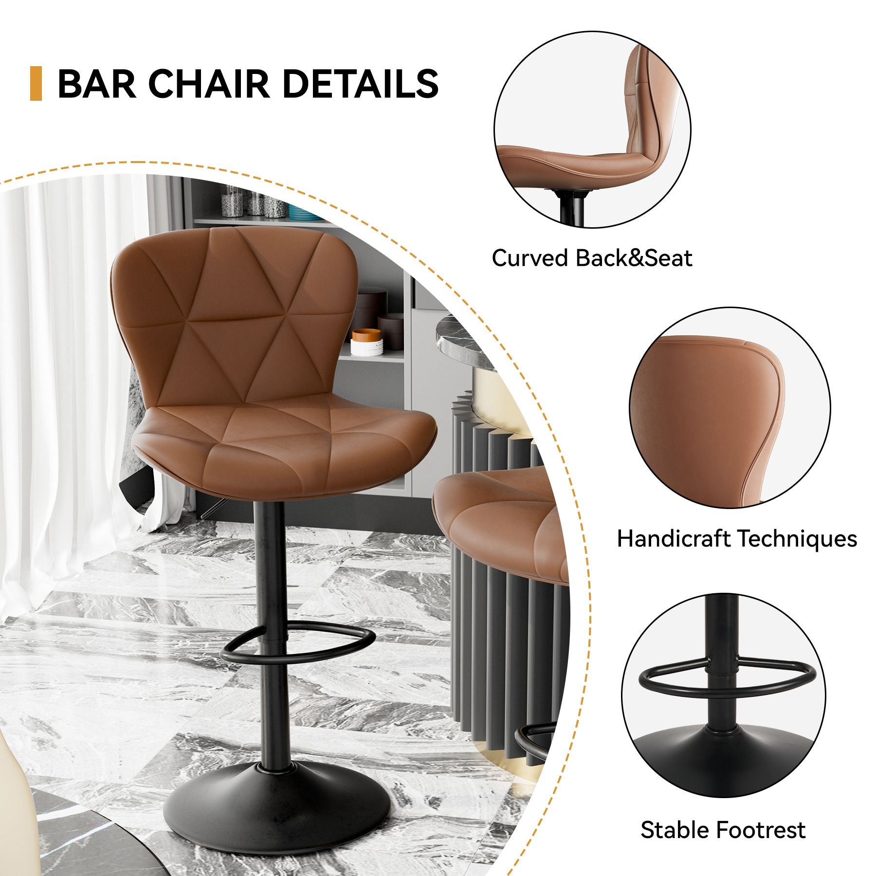 Faux Leather Swivel Bar Stools, Set of 2, Black (view 20)