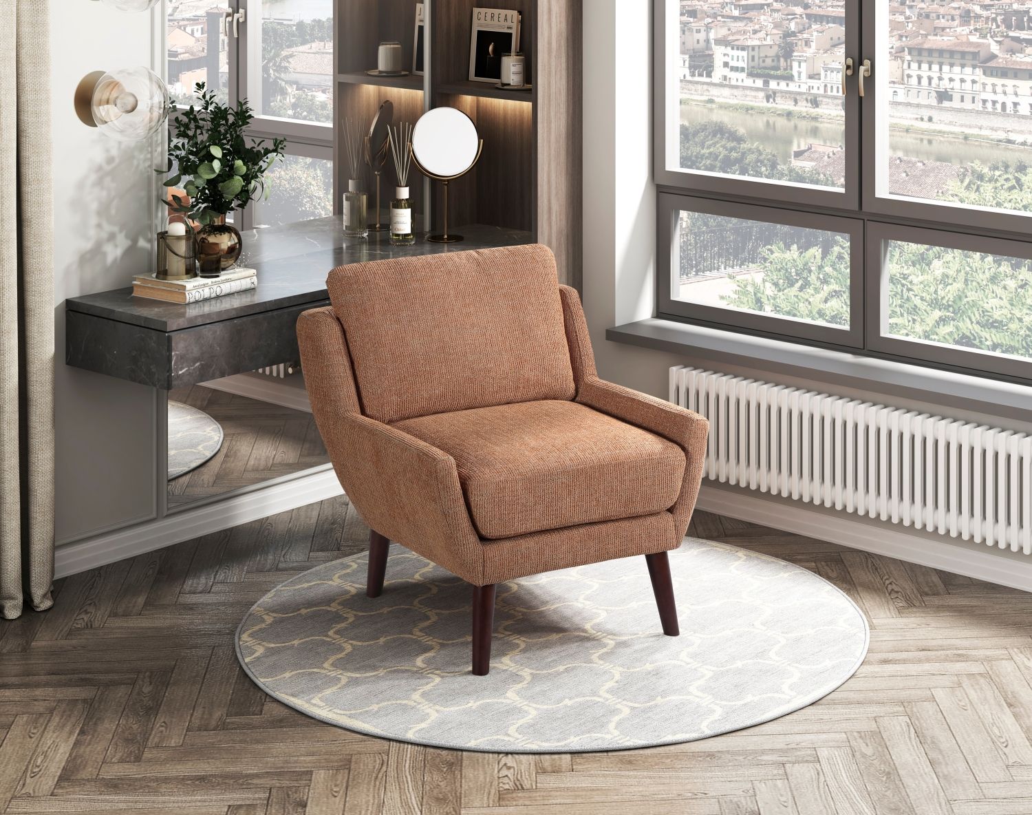Chenille Mid-Century Accent Chair, Orange, 31" Tall (view 9)