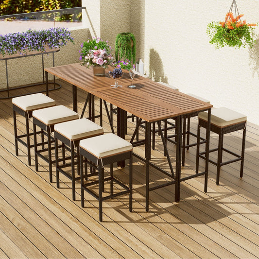 Rattan Mid-Century Dining Set, Brown, 60" Wide