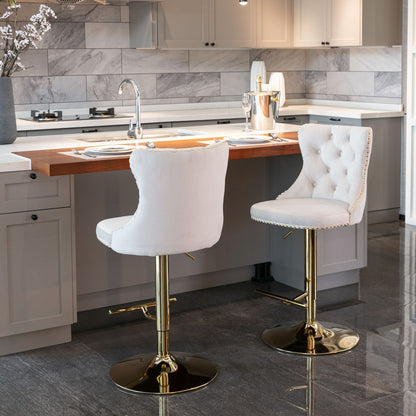 Gold Velvet Swivel Bar Stools, Tufted, Adjustable (view 14)