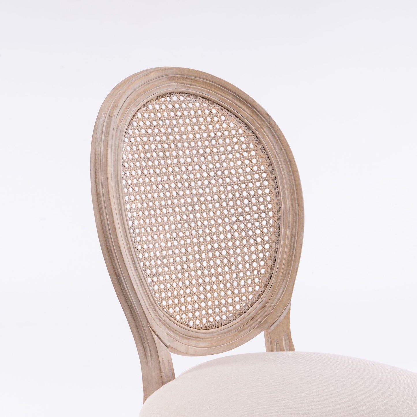 Linen Mid-Century Dining Chairs, Set of 2, White, Rattan (view 2)