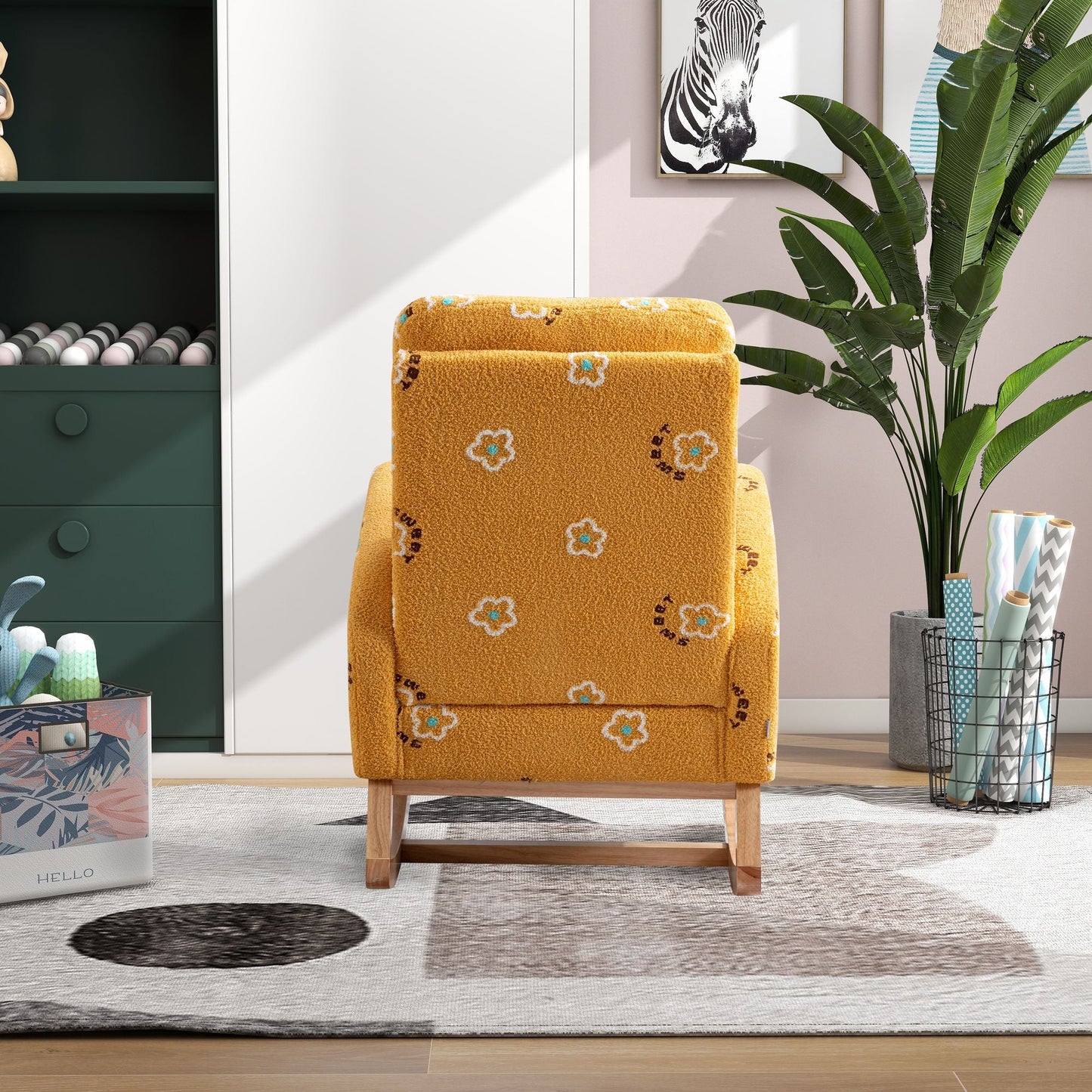 Boucle Mid-Century Rocking Chair, Mustard (view 8)