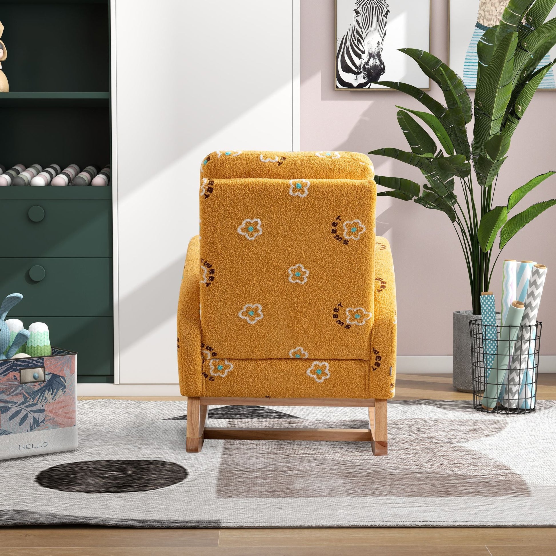 Boucle Mid-Century Rocking Chair, Mustard (view 8)