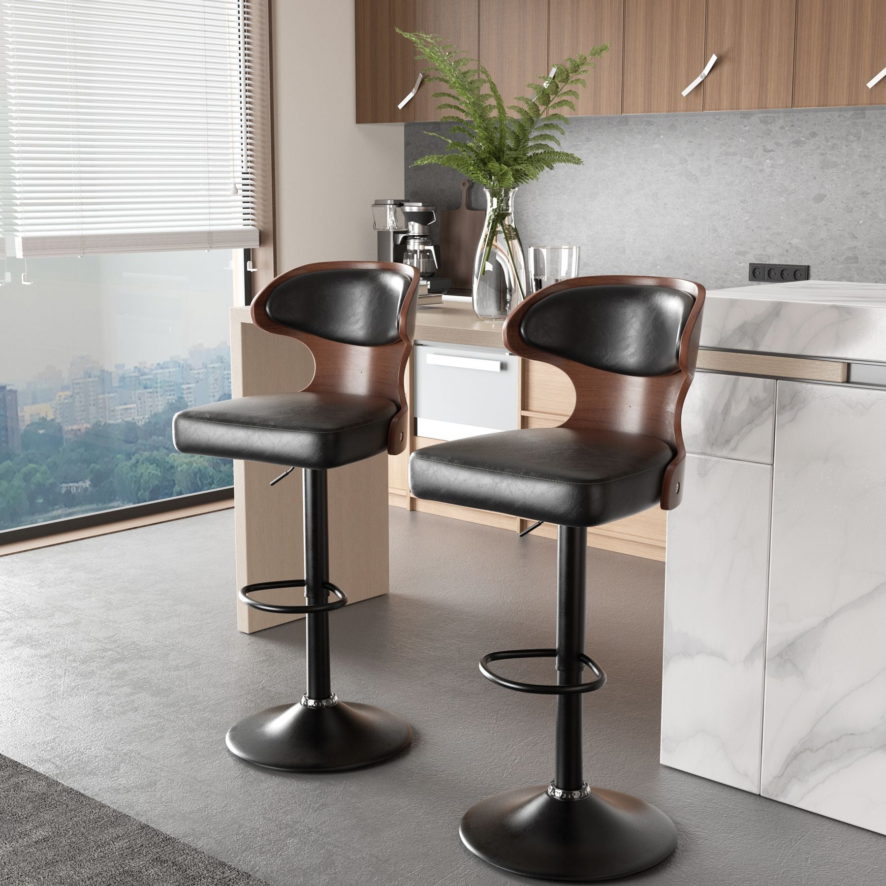 Faux Leather Swivel Bar Stools, Set of 2, Bentwood (view 53)