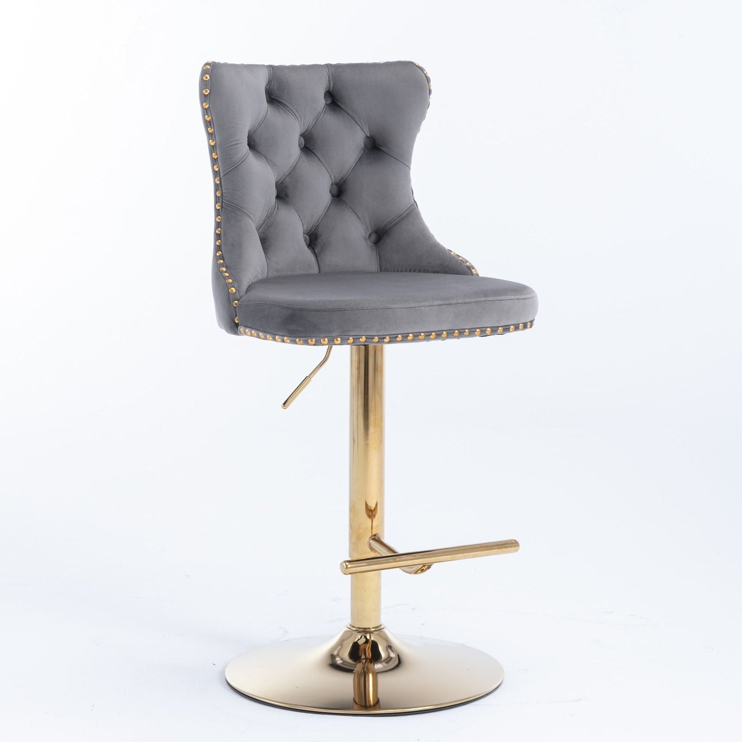 Gold Velvet Swivel Bar Stools, Tufted, Adjustable (view 43)