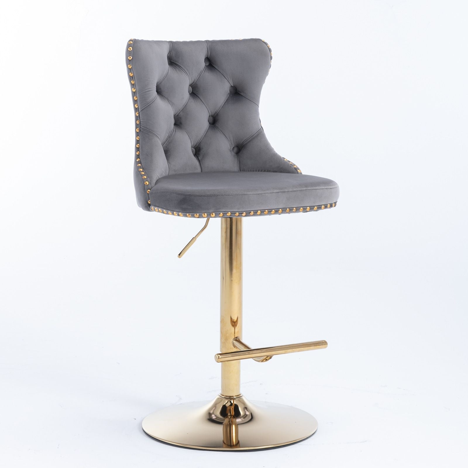 Gold Velvet Swivel Bar Stools, Tufted, Adjustable (view 43)