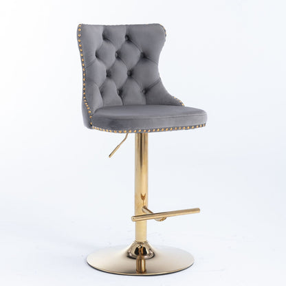 Gold Velvet Swivel Bar Stools, Tufted, Adjustable (view 43)