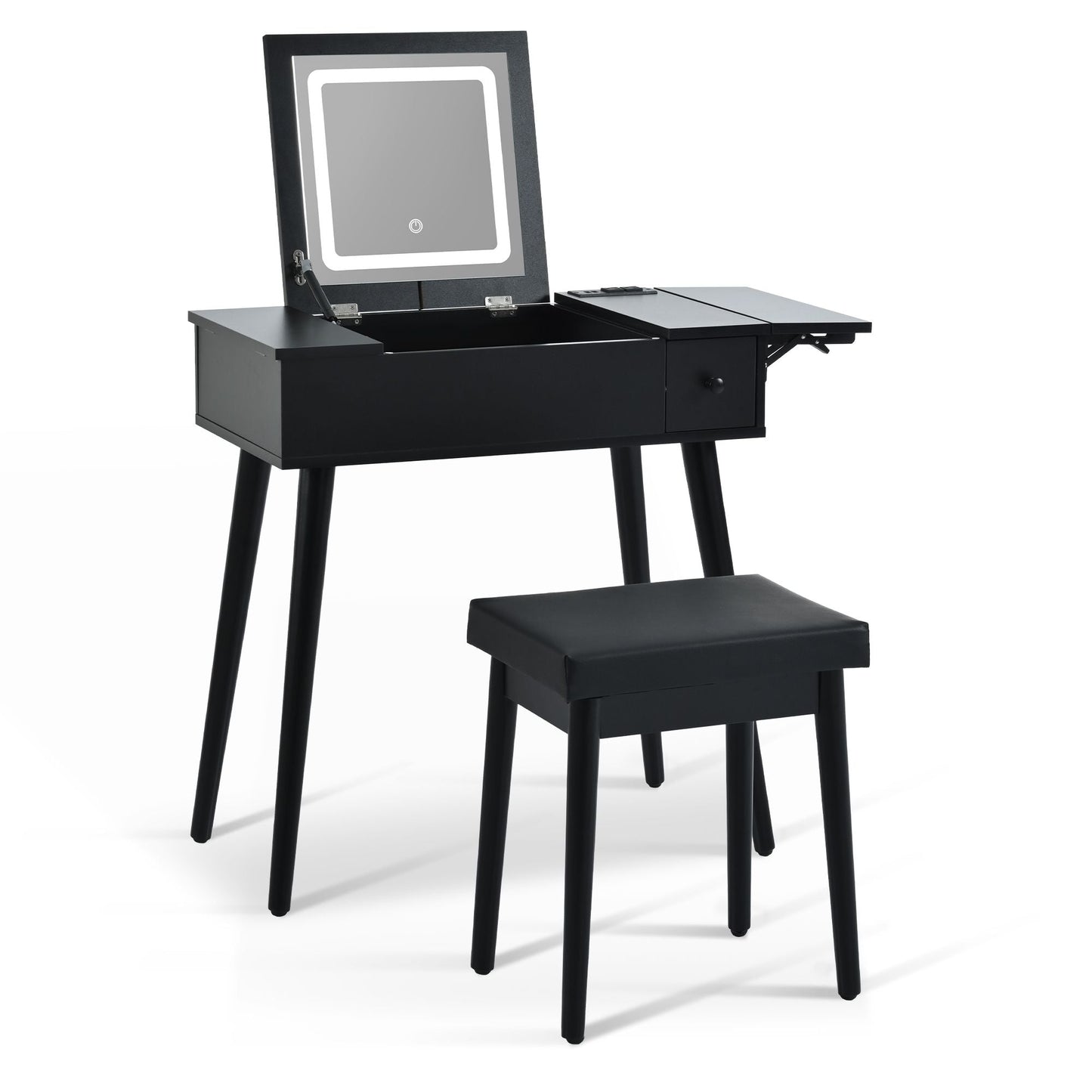 Mid-Century Vanity with LED Mirror, Black, 2 Drawers, 36" Wide (view 9)