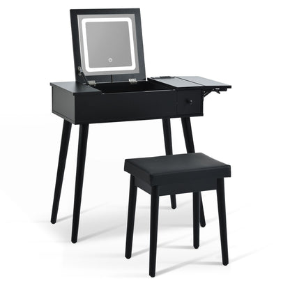 Mid-Century Vanity with LED Mirror, Black, 2 Drawers, 36" Wide (view 9)