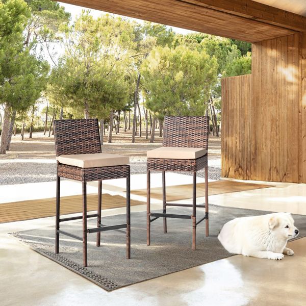 Rattan Swivel Bar Stools, Beige, Set of 2 (view 15)