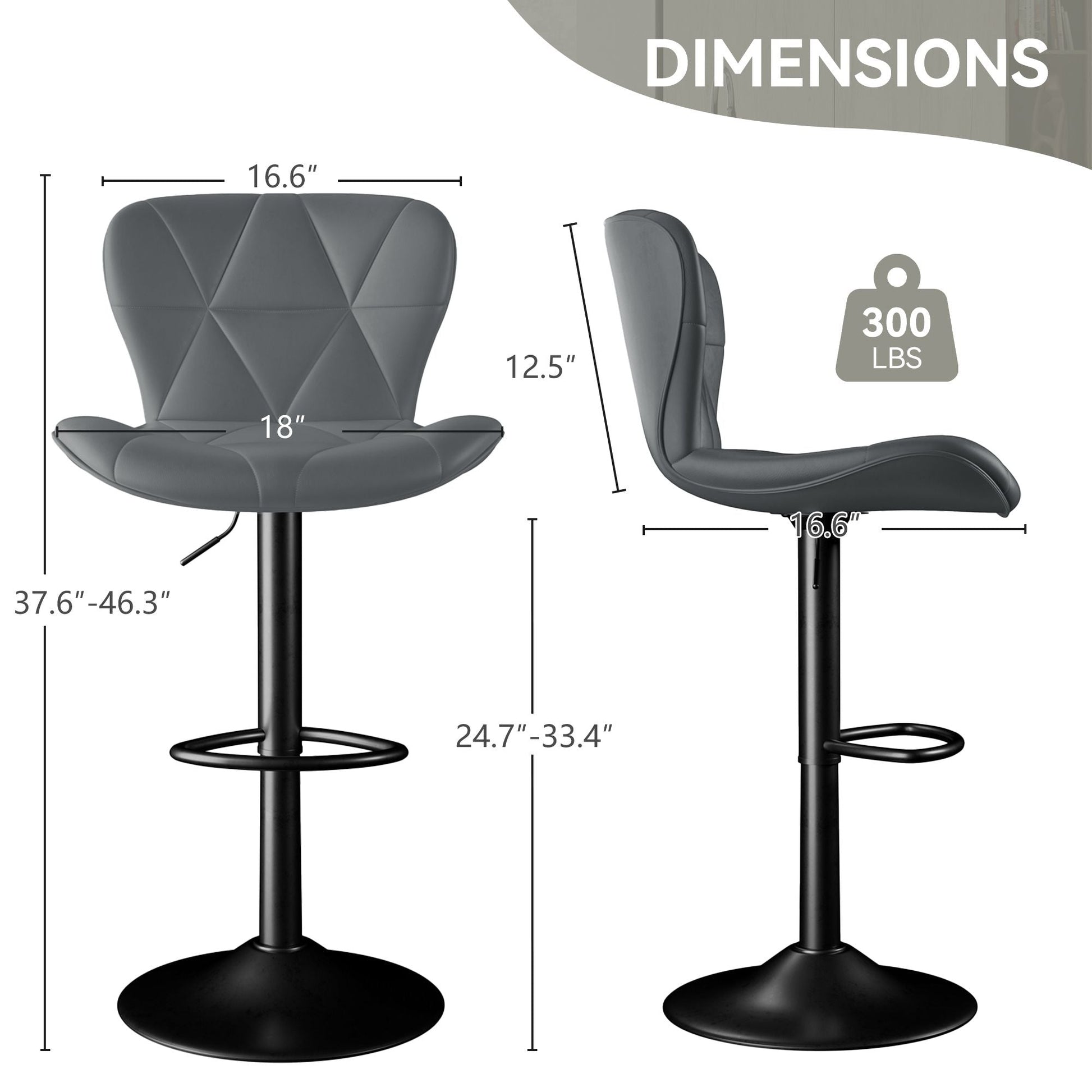 Faux Leather Swivel Bar Stools, Set of 2, Black (view 63)
