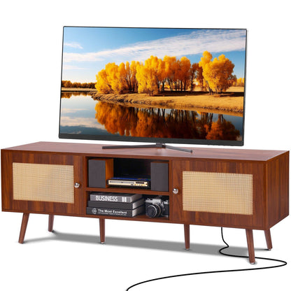 65" TV Mid-Century TV Stand, Walnut, 60" Wide
