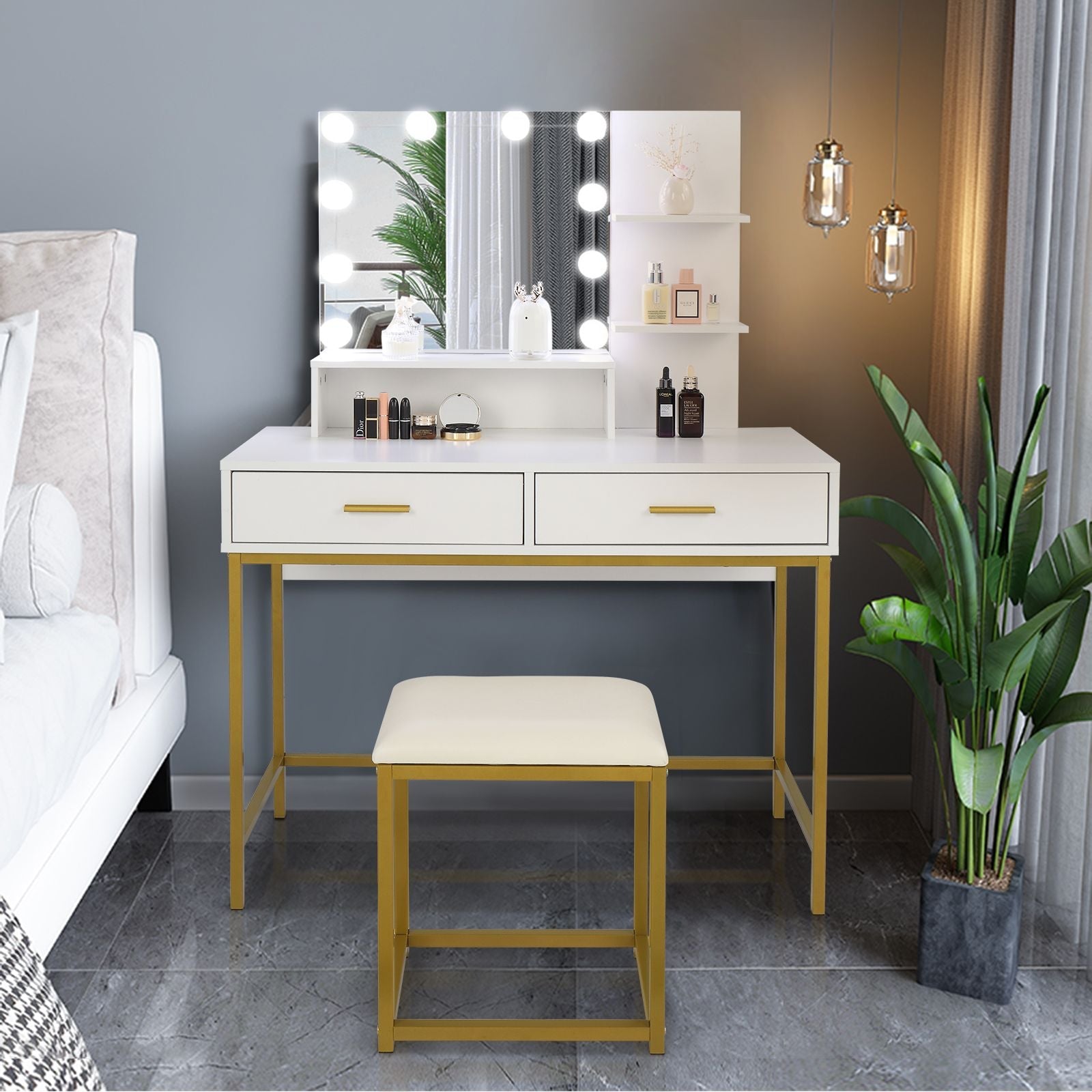 FCH Vanity Table, LED Mirror, 2 Drawers, Stool (view 13)