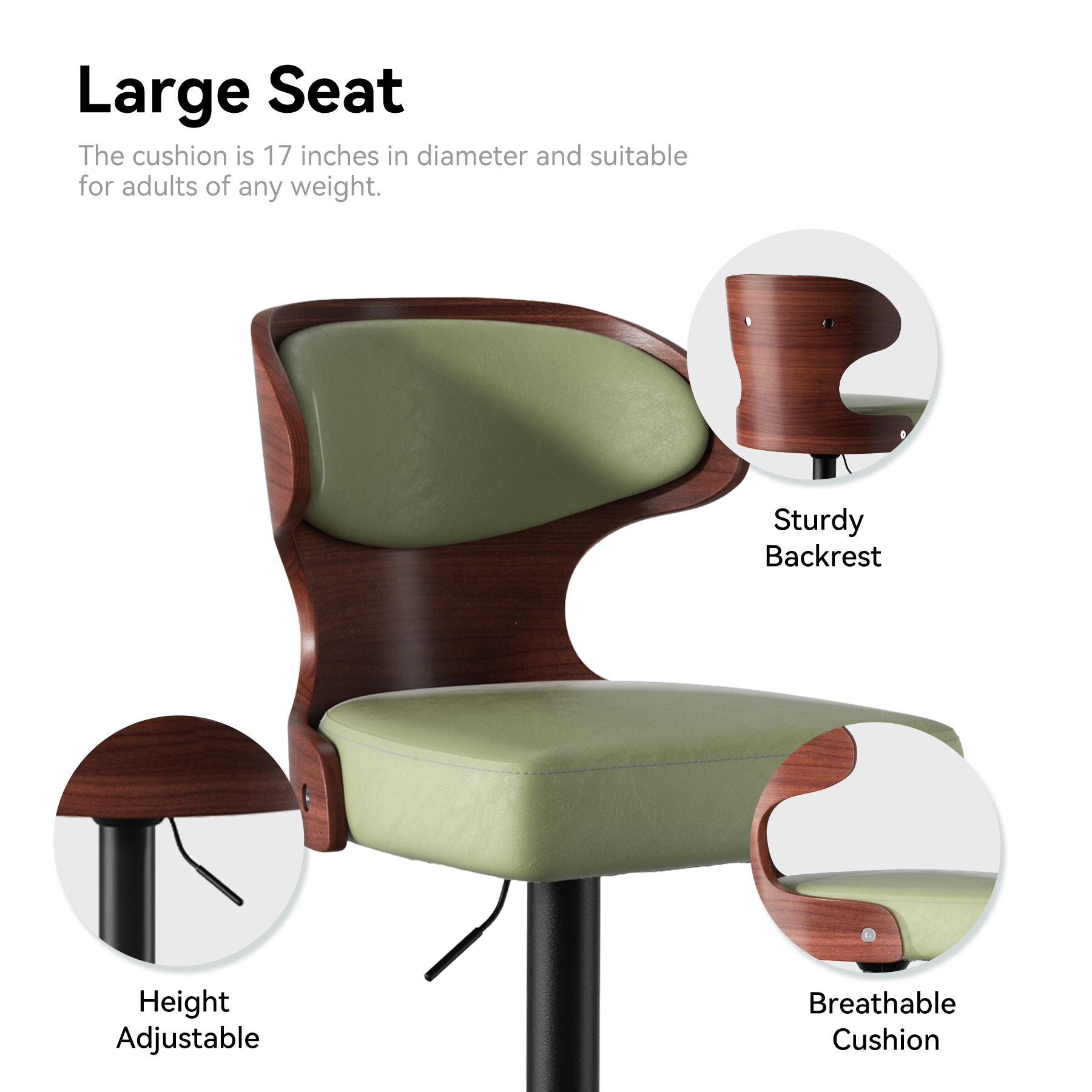 Faux Leather Swivel Bar Stools, Set of 2, Bentwood (view 24)