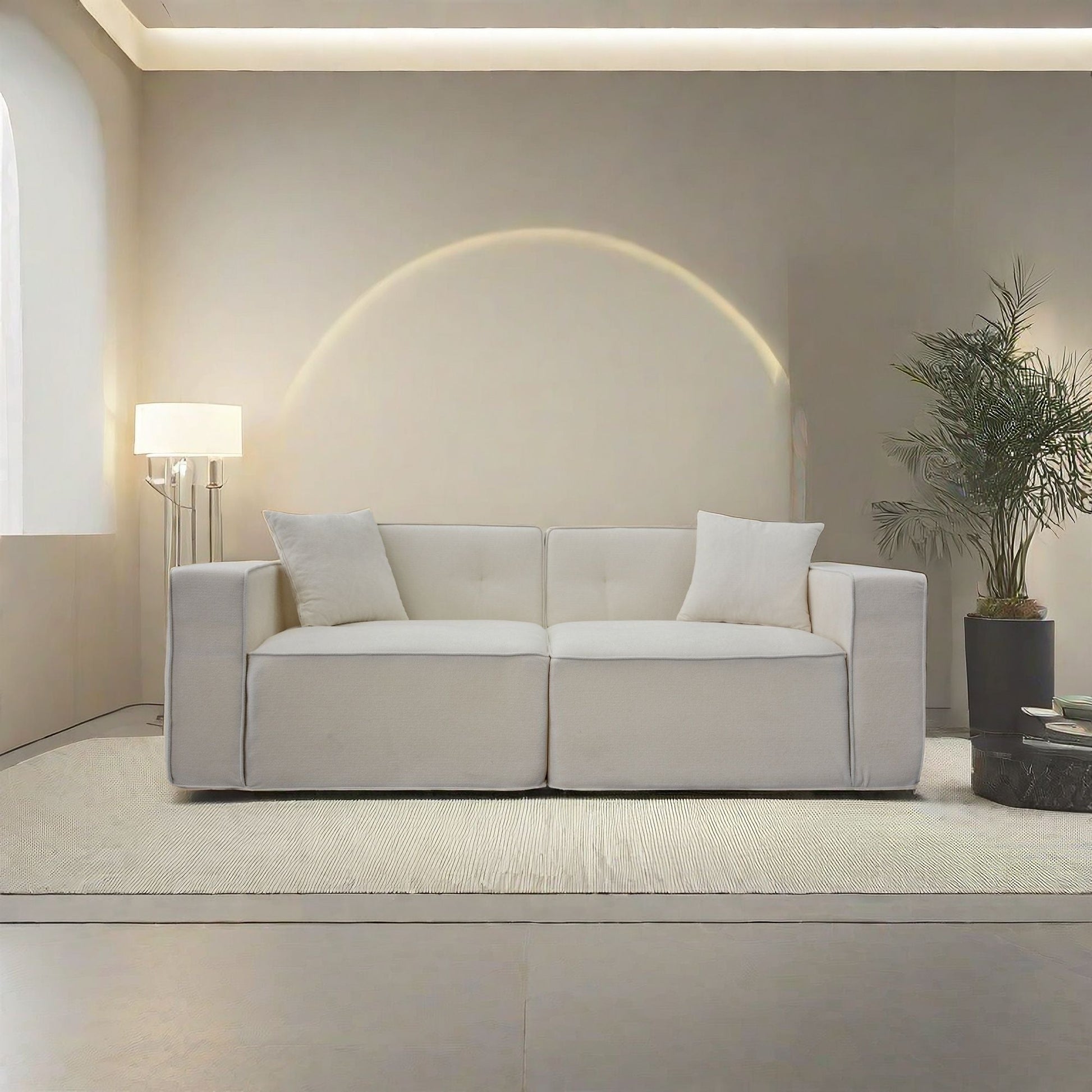 Velvet 3-Seat Mid-Century Sofa, White, 84" Wide (view 4)