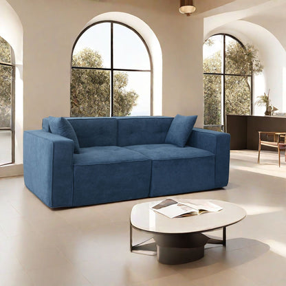 Upholstered 3-Seat Mid-Century Sofa, Dark Blue