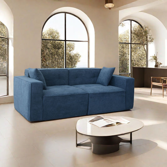 Upholstered 3-Seat Mid-Century Sofa, Dark Blue