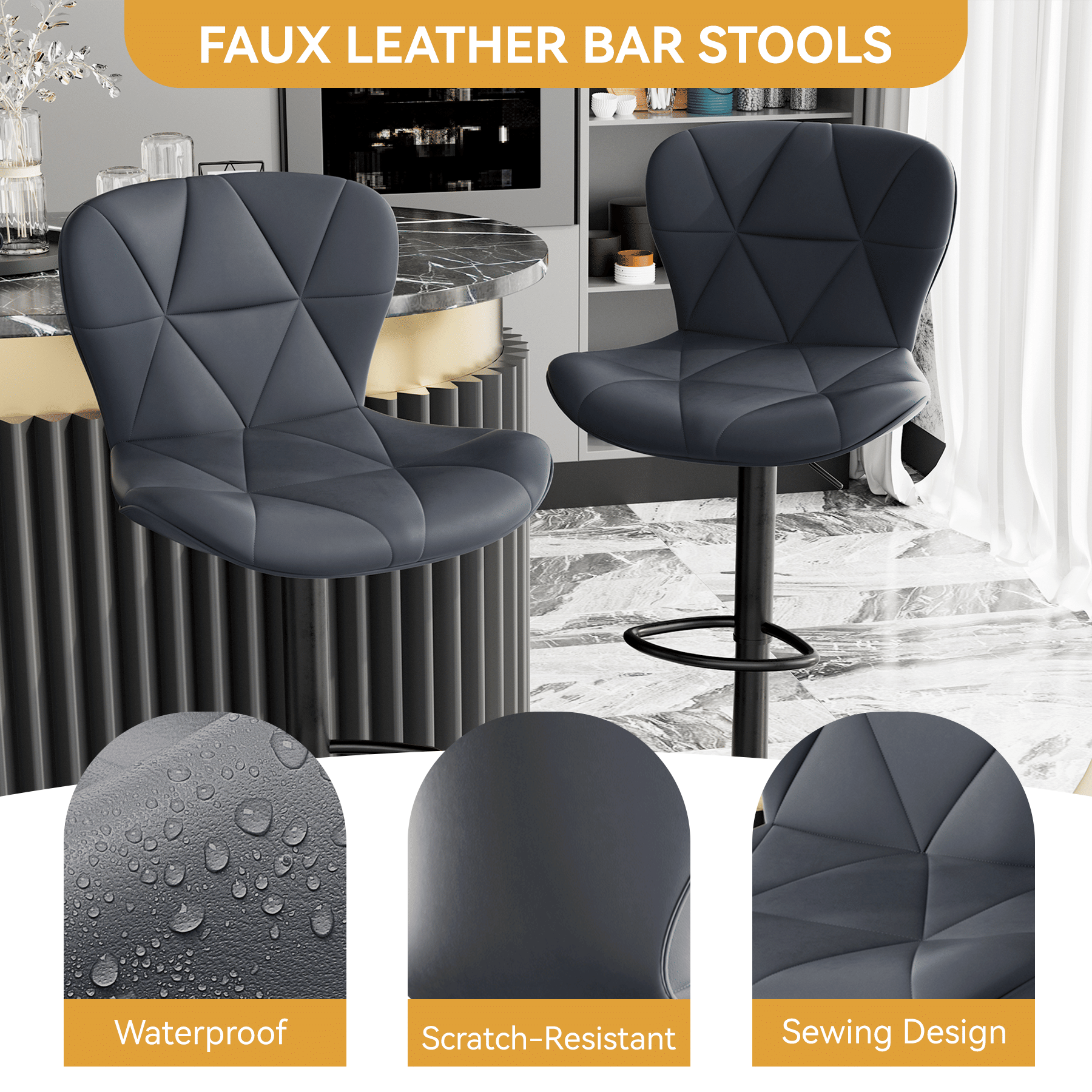 Faux Leather Swivel Bar Stools, Set of 2, Adjustable Height (view 46)