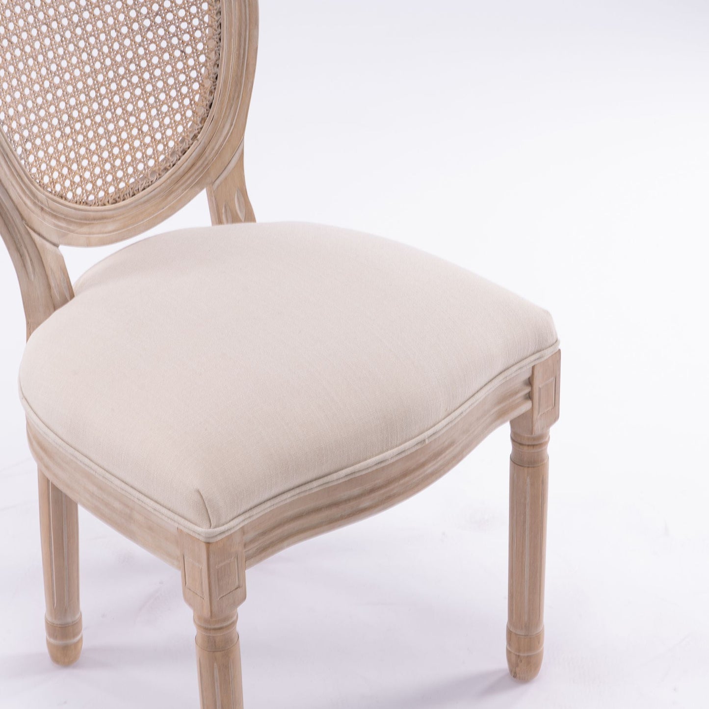 Linen Mid-Century Dining Chairs, Set of 2, Cream, Rattan (view 3)