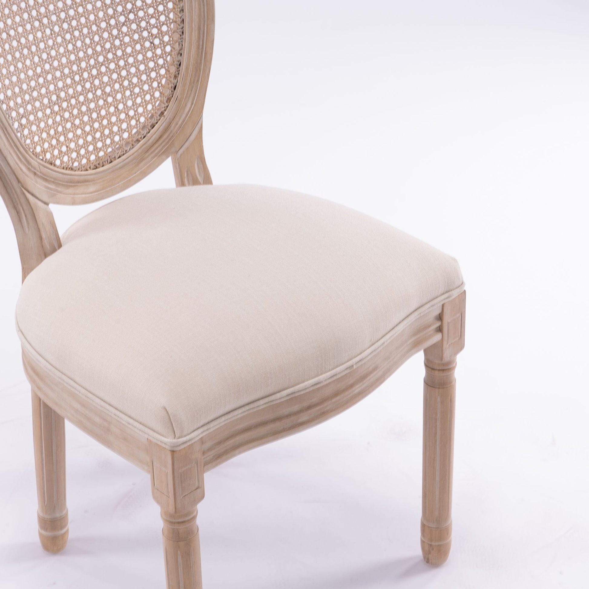 Linen Mid-Century Dining Chairs, Set of 2, Cream, Rattan (view 3)