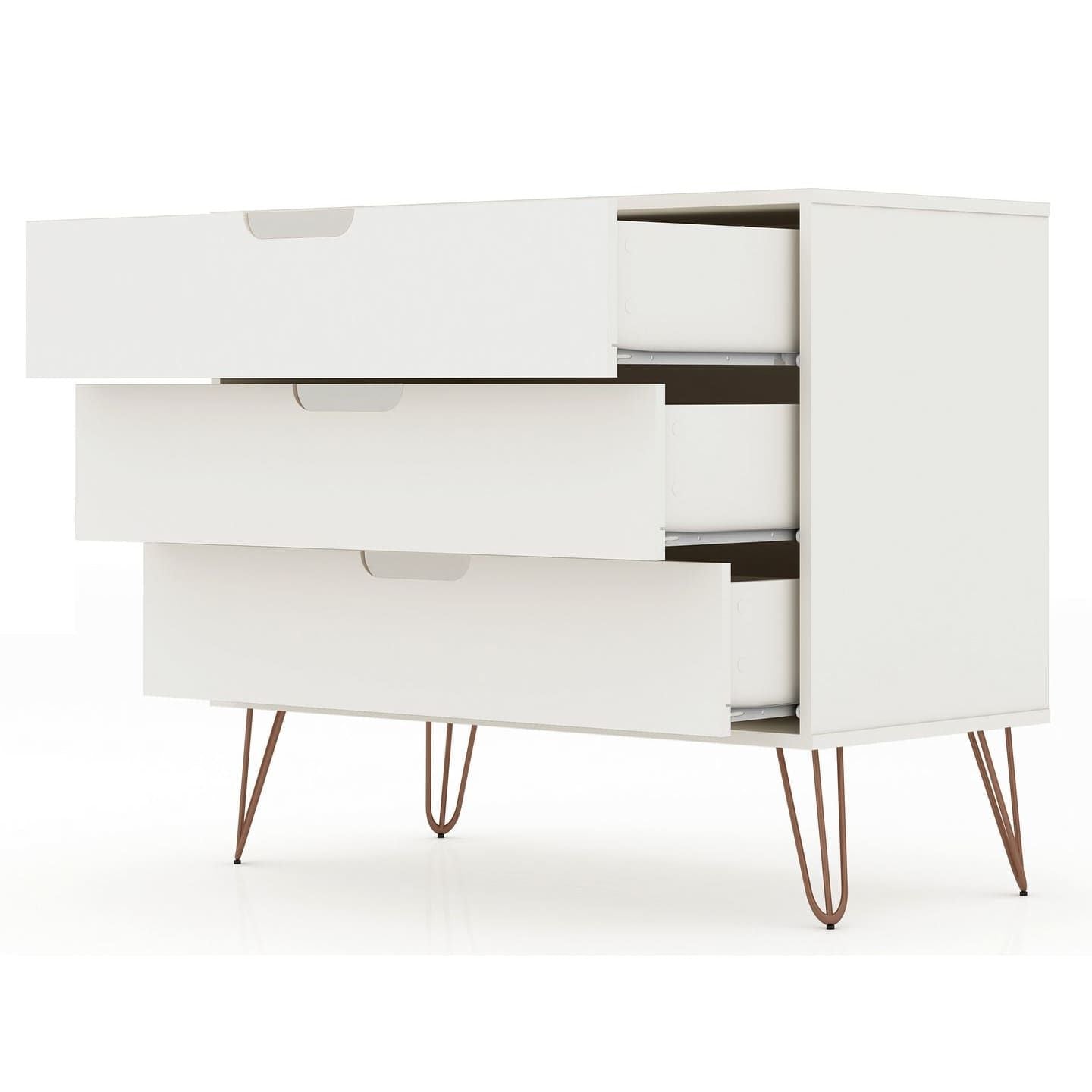 3-Drawer Mid-Century Dresser, White, 34" Tall (view 4)